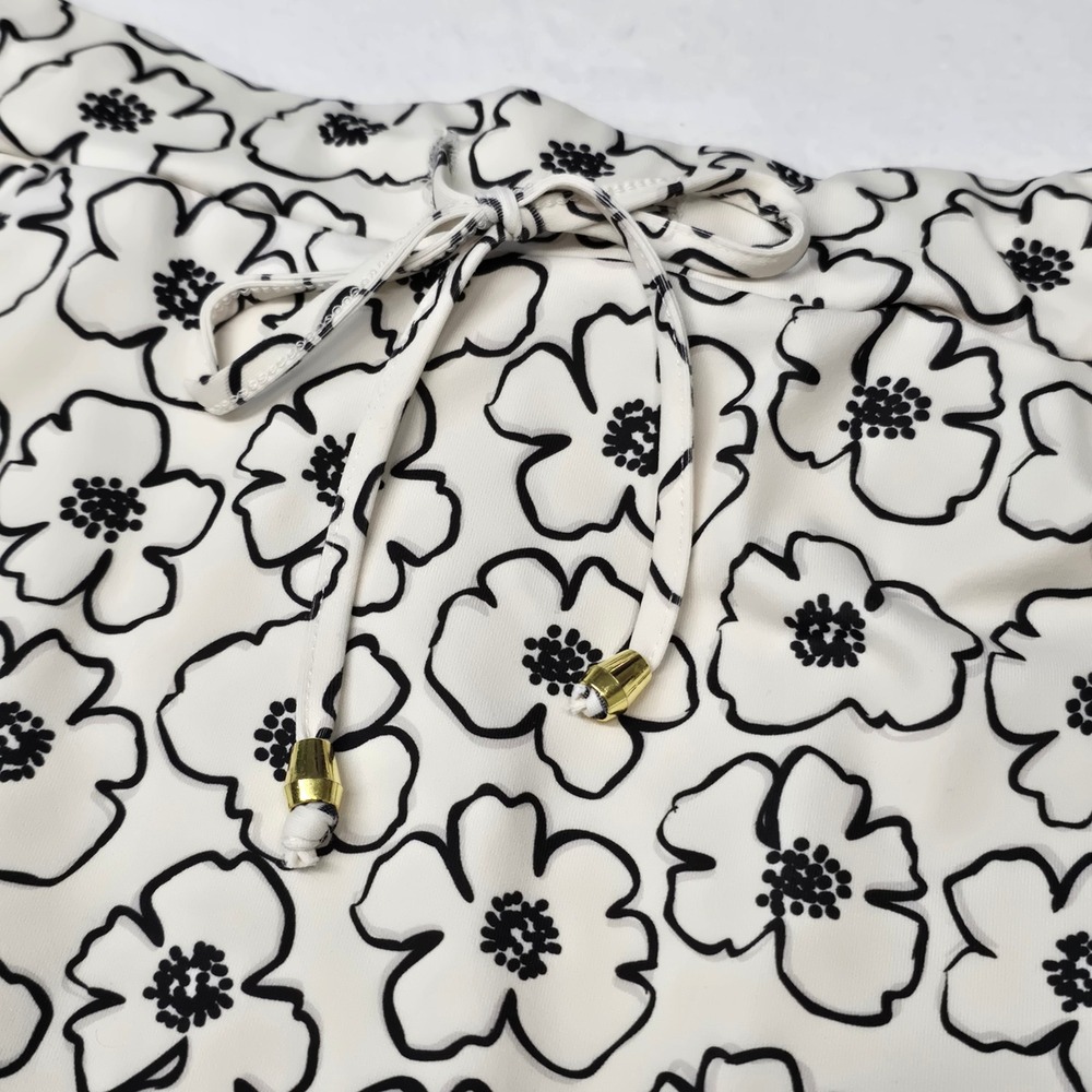 Jess Lea Womens Floral Athletic Skort Cream Black Drawstring Pockets Size Medium - Picture 2 of 8
